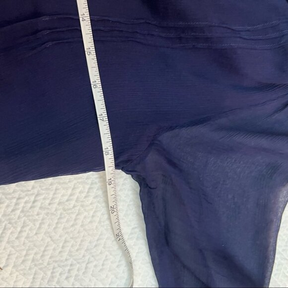 DIANE von FURSTENBURG Navy Peasant Long Sleeve Sheer Blouse Size S - Picture 6 of 8